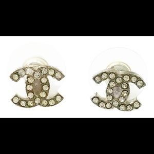 Authentic Chanel CC Small Rhinestone Piercing Earrings